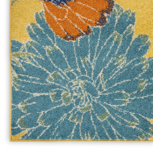 9' X 12' Yellow Floral Power Loom Area Rug