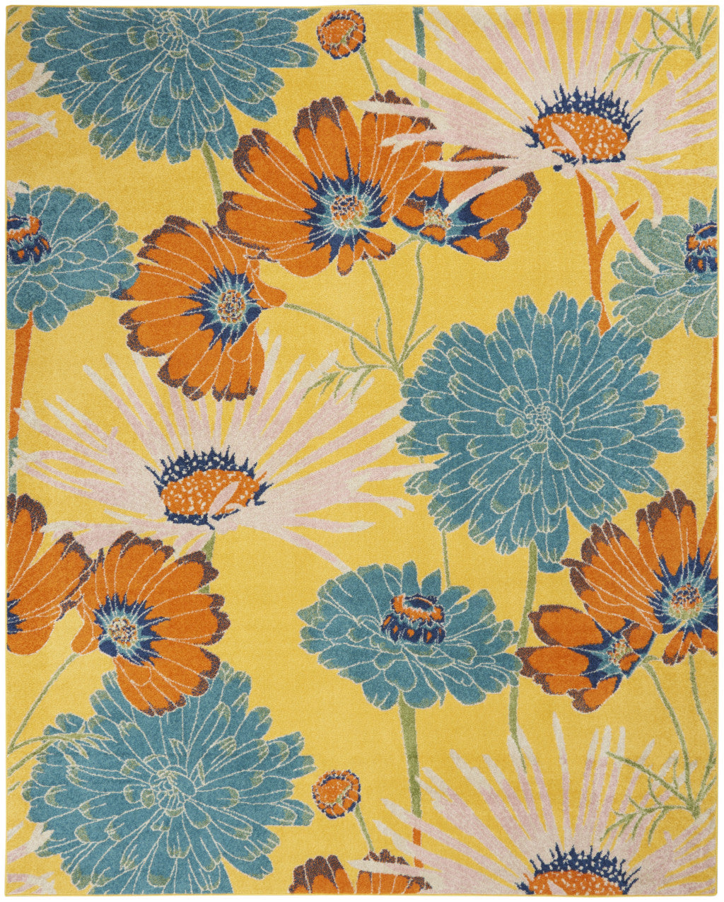 9' X 12' Yellow Floral Power Loom Area Rug